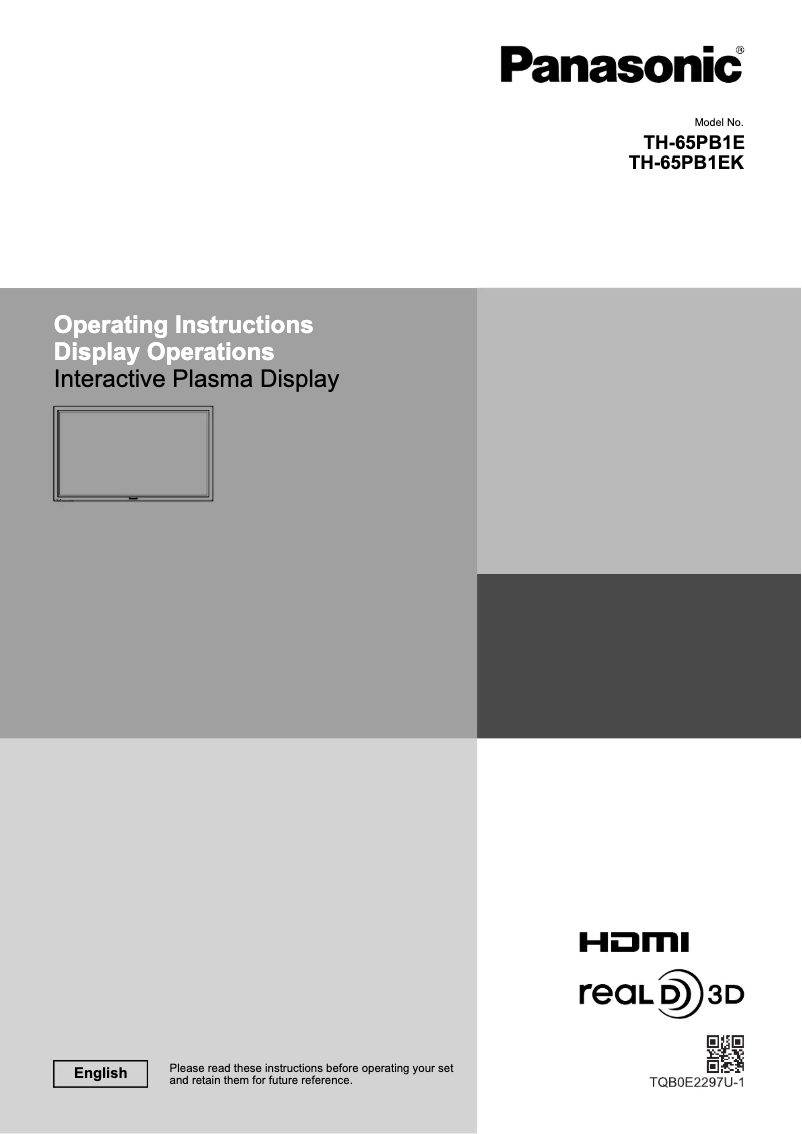 Page 1 de la notice Manuel utilisateur Panasonic TH-65PB1E