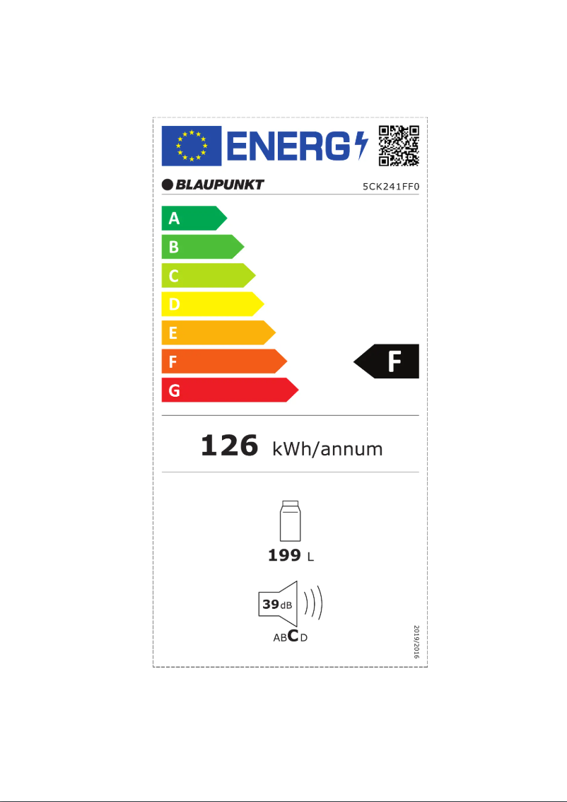 Page 1 de la notice Label énergétique Blaupunkt 5CK241FF0