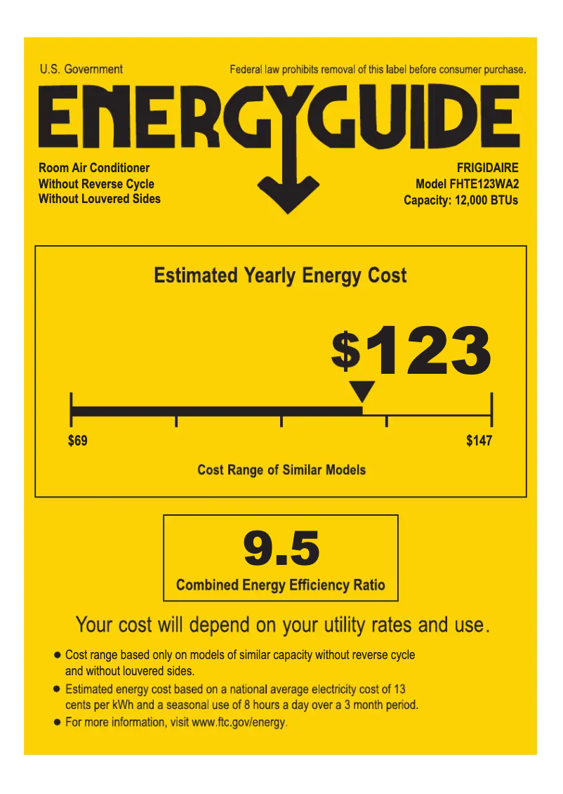 Page 1 de la notice Label énergétique Frigidaire FHTE123WA2