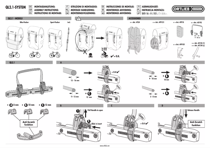 Page 1 de la notice Manuel utilisateur Ortlieb Bike-Packer Plus QL2.1