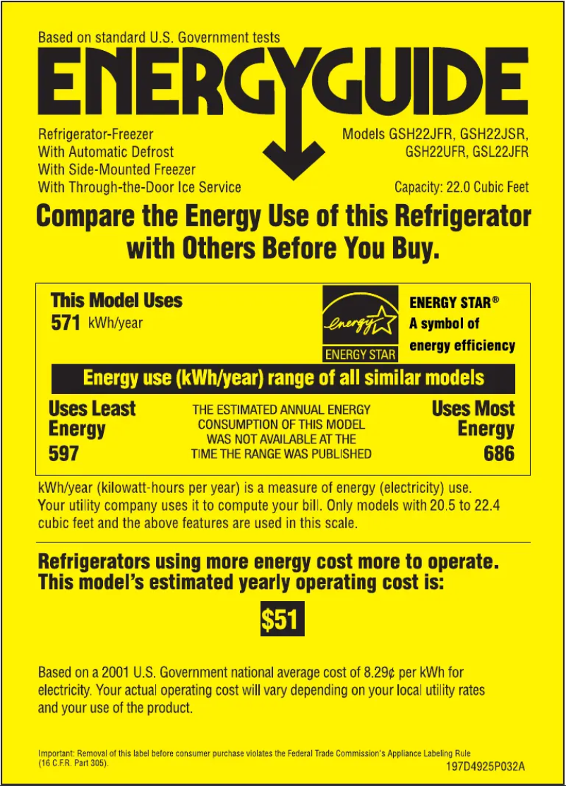 Page n°1 - Label énergétique GE GSH22UFRCC