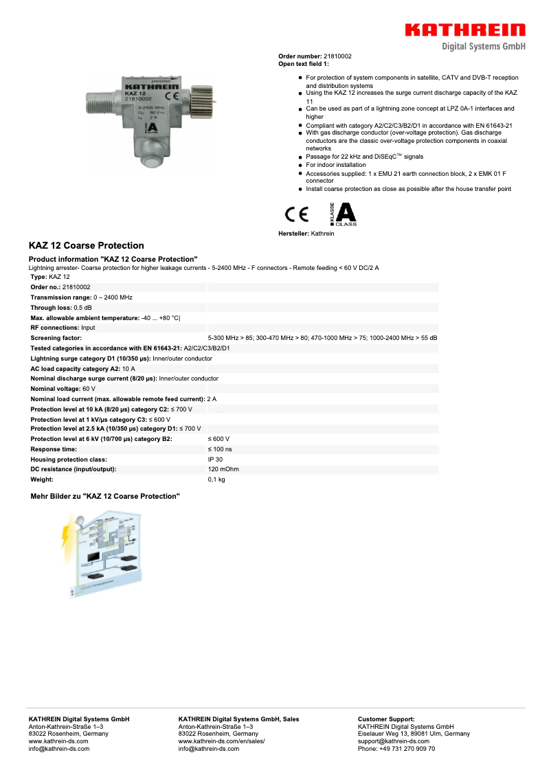 Page 1 de la notice Manuel utilisateur Kathrein KAZ 12