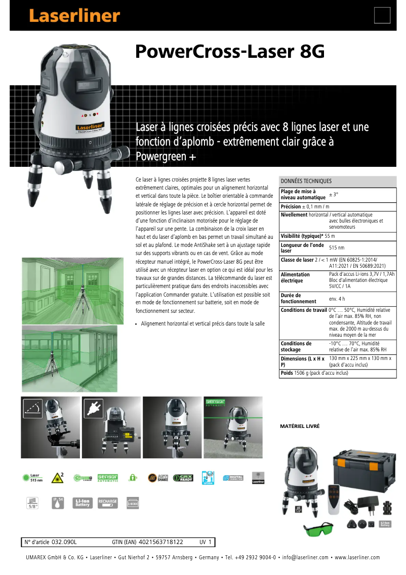 Page n°1 - Fiche technique Laserliner PowerCross-Laser 8G