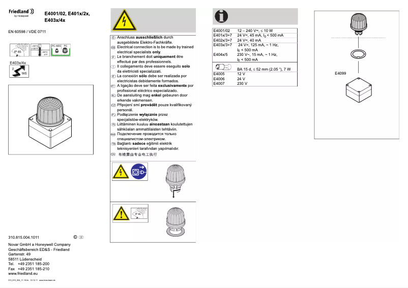Page 1 de la notice Manuel utilisateur Friedland E4002