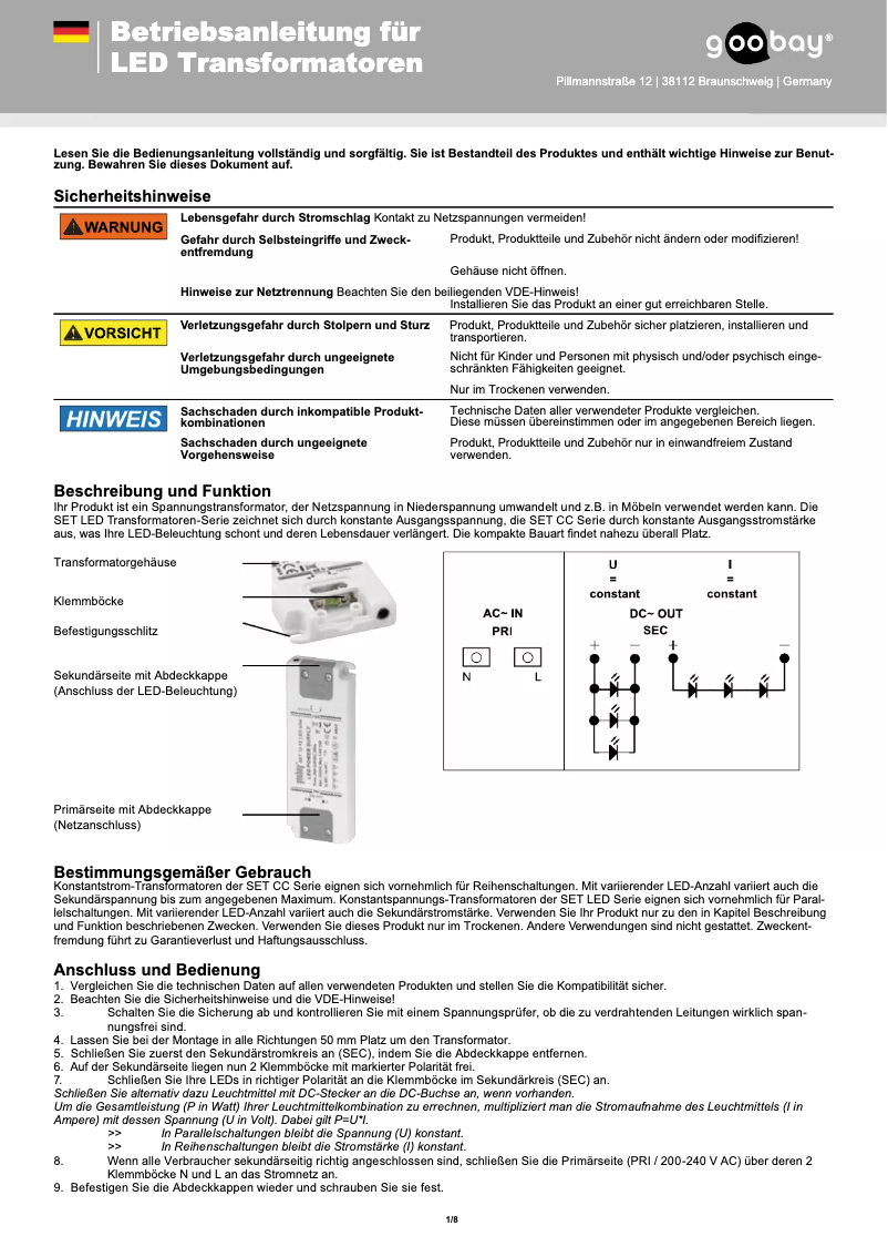 Page 1 de la notice Manuel utilisateur Goobay SET 12-06 LED slim