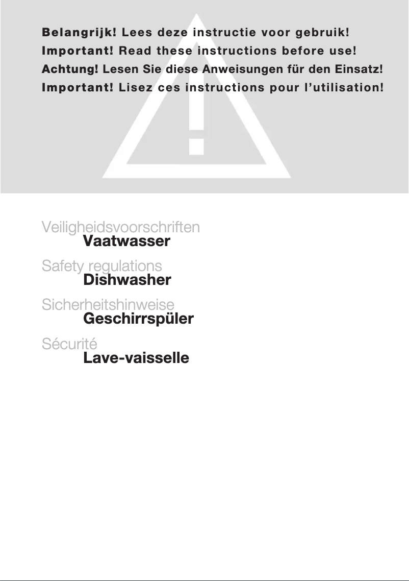 Page 1 de la notice Instructions de sécurité Atag DW7214OMB