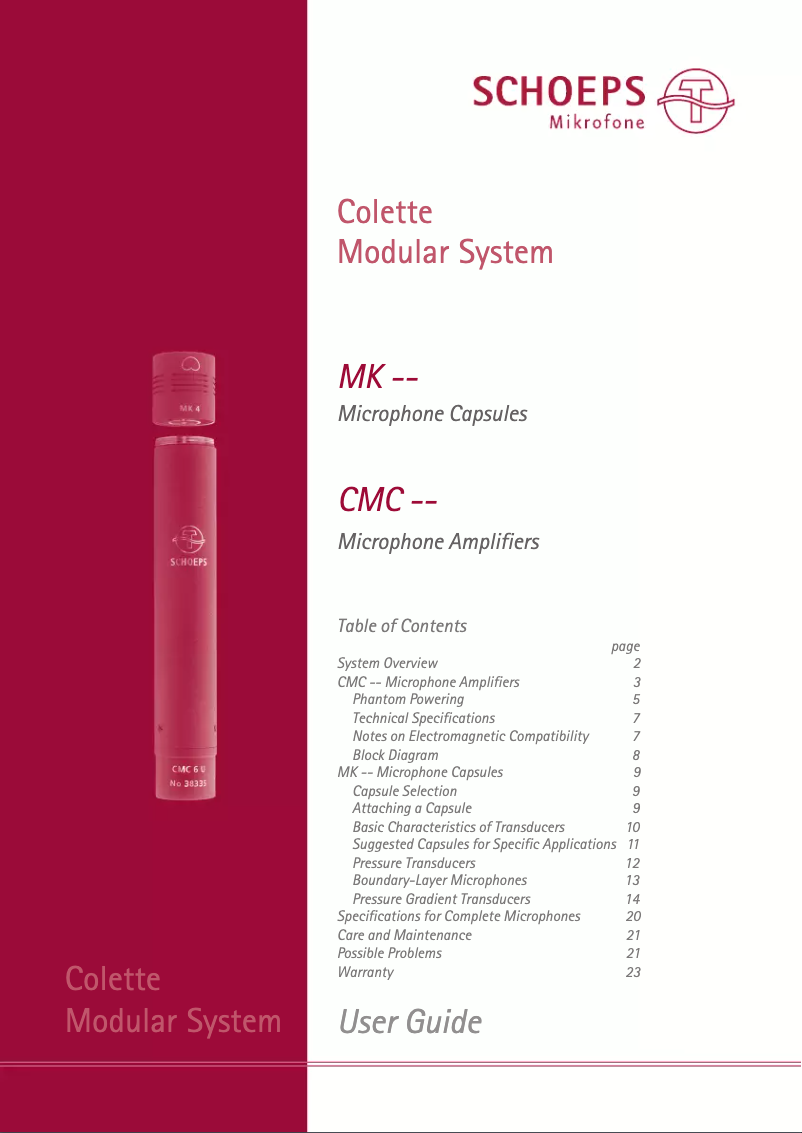 Page 1 de la notice Manuel utilisateur Schoeps Colette CMC641