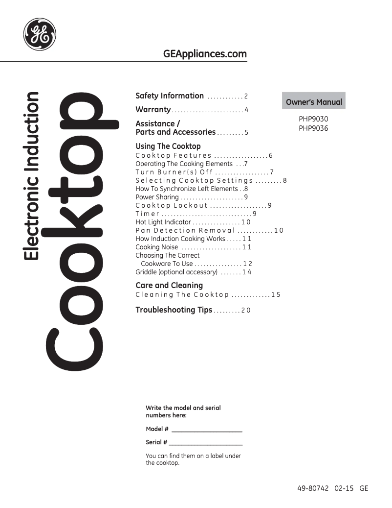 Page n°1 - Manuel utilisateur GE Profile PHP9036DJBB