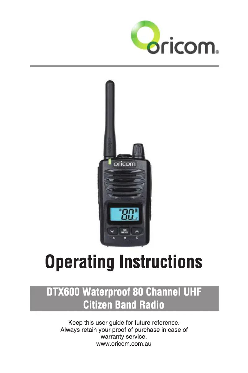 Page n°1 - Manuel utilisateur Oricom DTX600