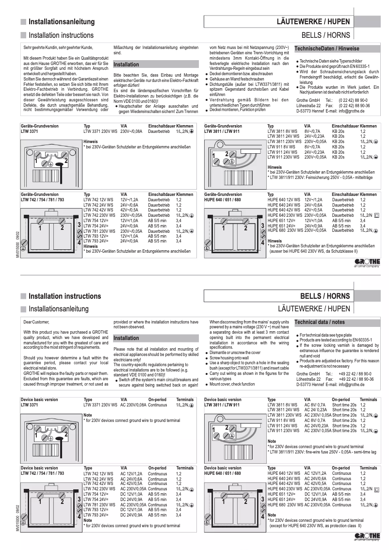Page 1 de la notice Manuel utilisateur Grothe LTW 793