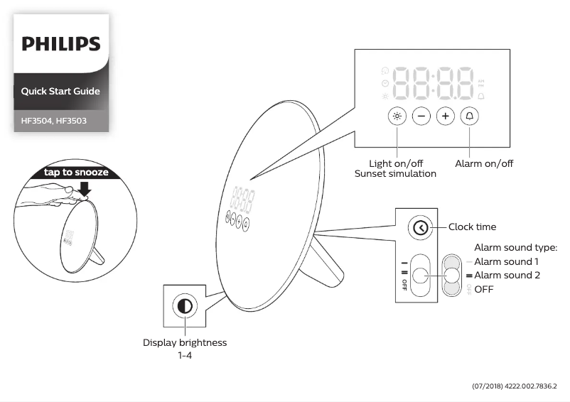 Page 1 de la notice Guide de démarrage rapide Philips Wake-up Light HF3503