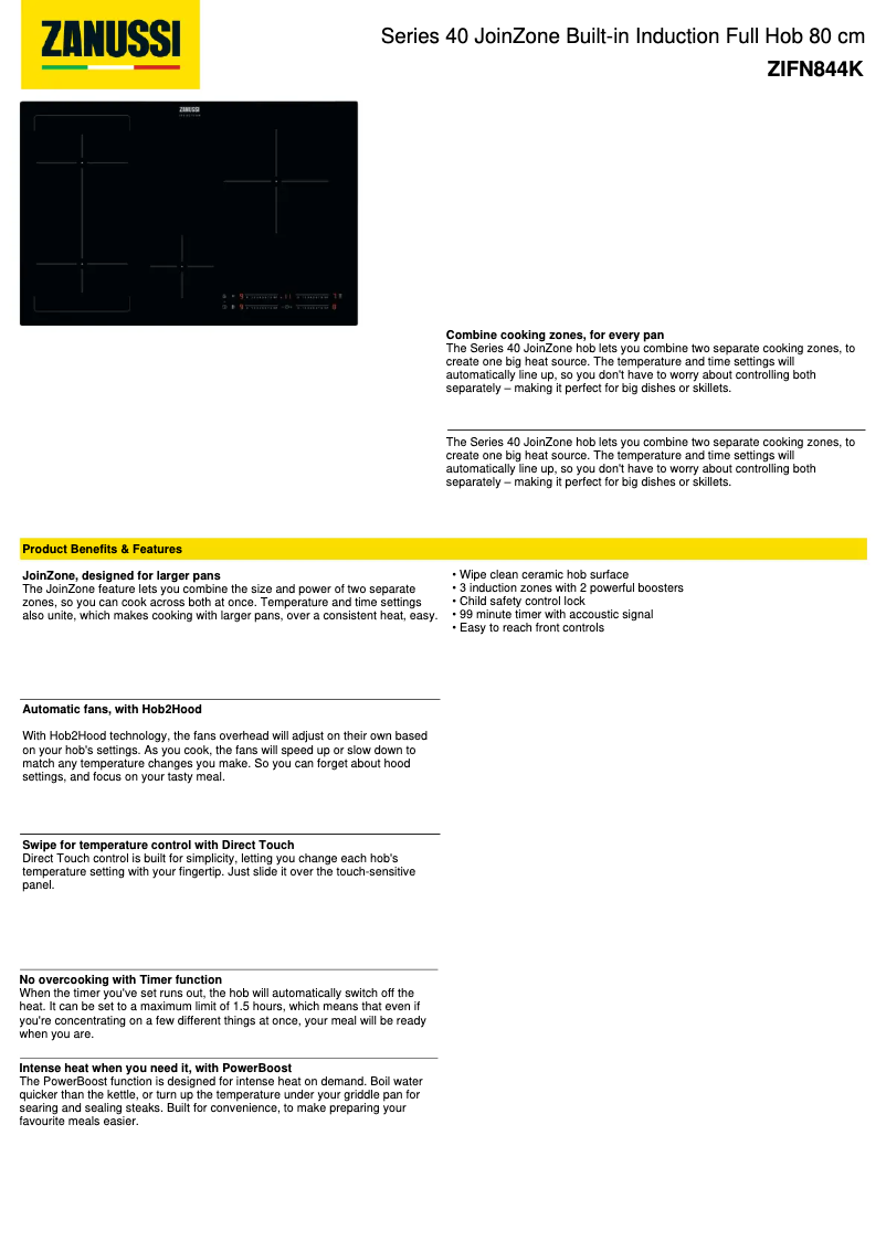 Page n°1 - Fiche technique Zanussi ZIFN844K
