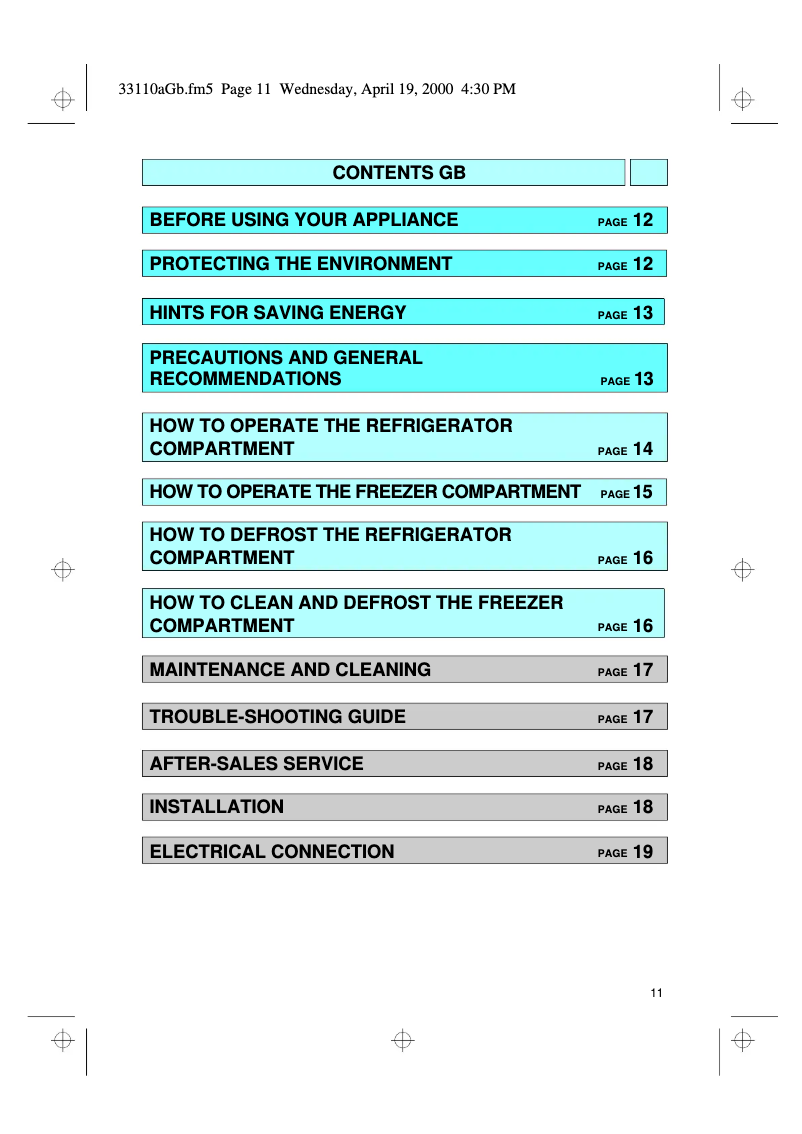 Page 1 de la notice Manuel utilisateur Whirlpool ART 993/H