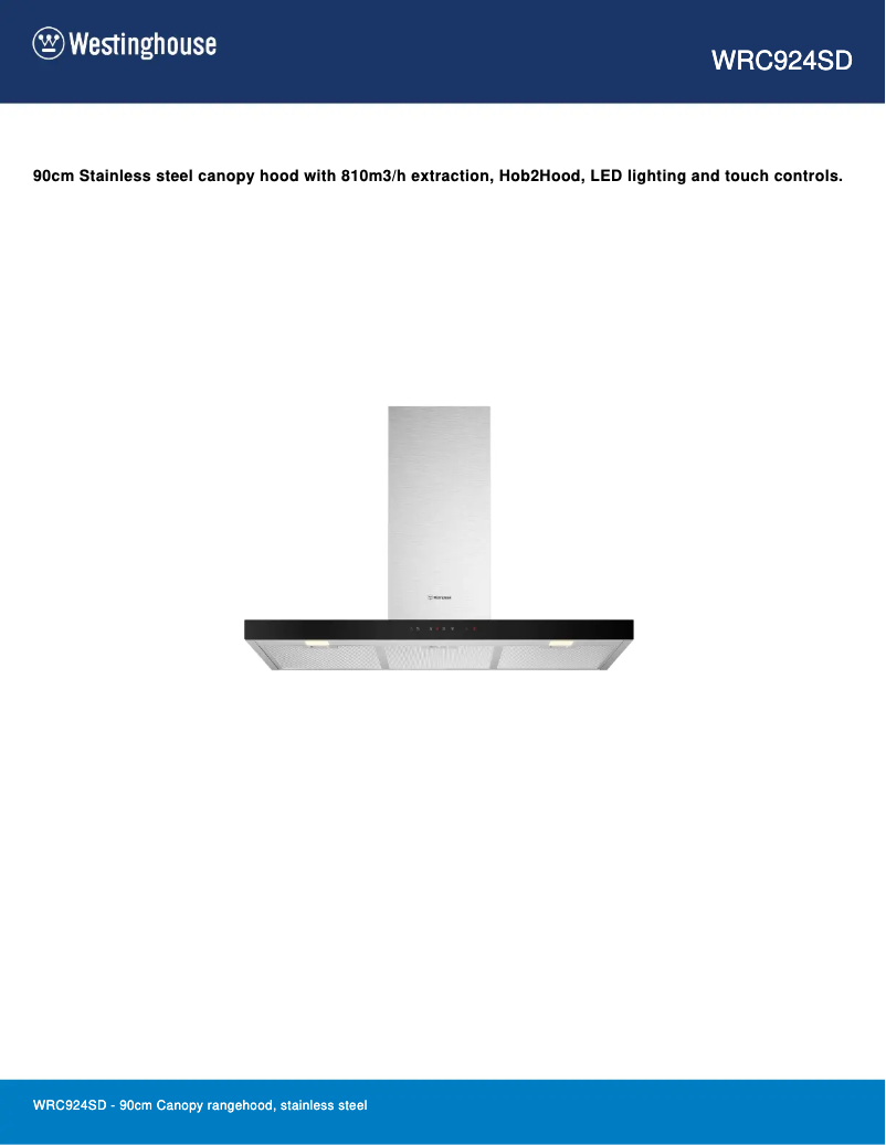 Page 1 de la notice Fiche technique Westinghouse WRC924SD