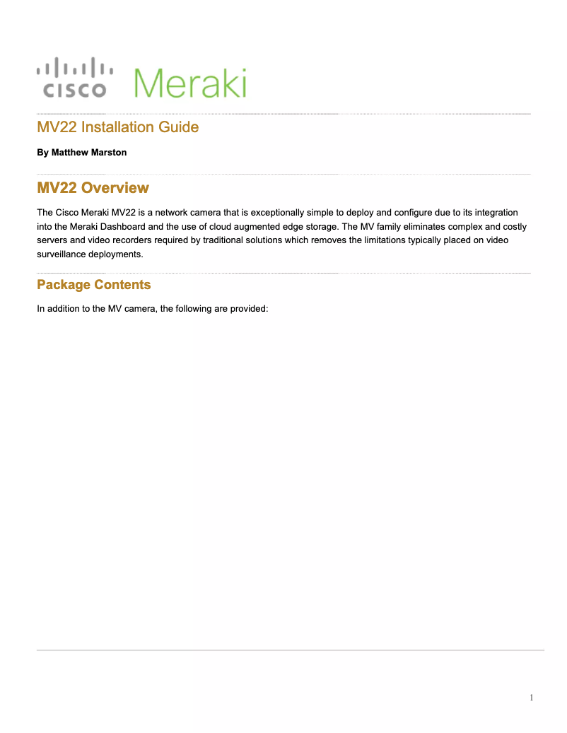 Page n°1 - Manuel utilisateur Meraki MV22
