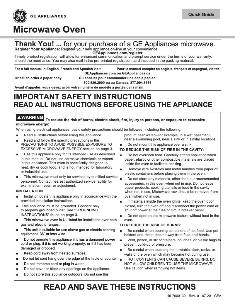 Page 1 de la notice Manuel utilisateur GE JNM3184RPSS