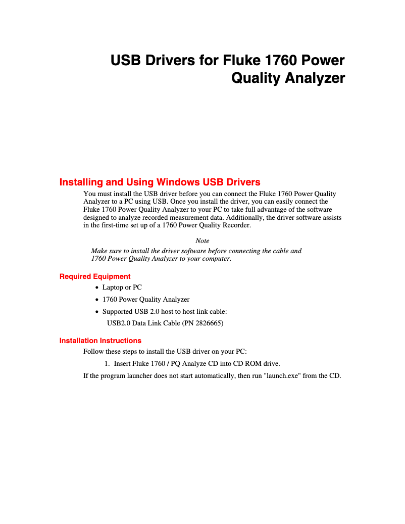 Page 1 de la notice Instructions / montage Fluke 1760