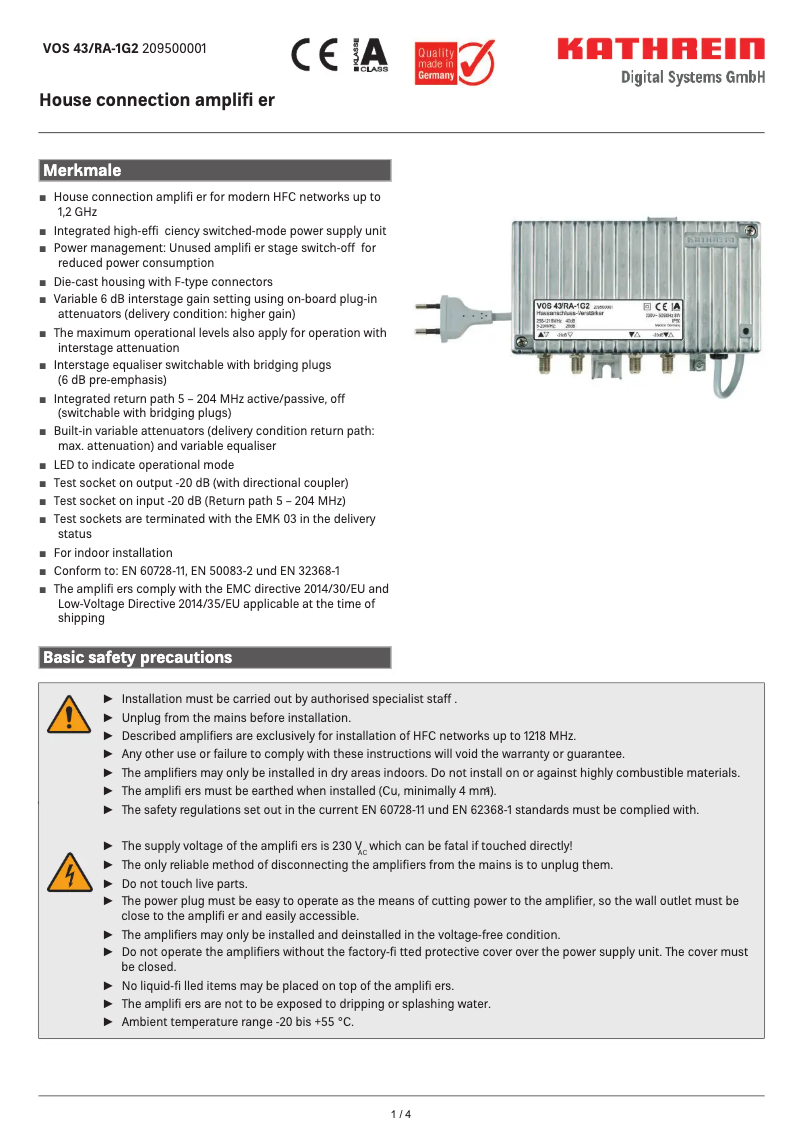 Page 1 de la notice Manuel utilisateur Kathrein VOS 43/RA-1G2
