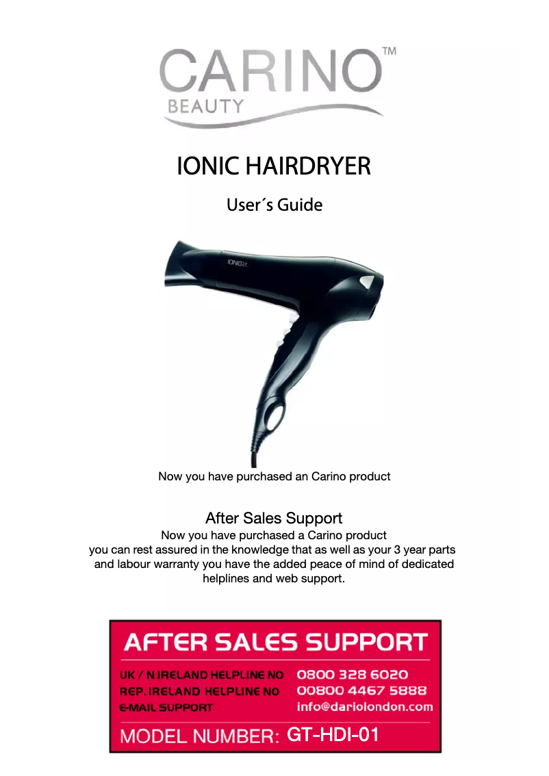 Image de la première page du manuel de l'appareil GT-HDI-01