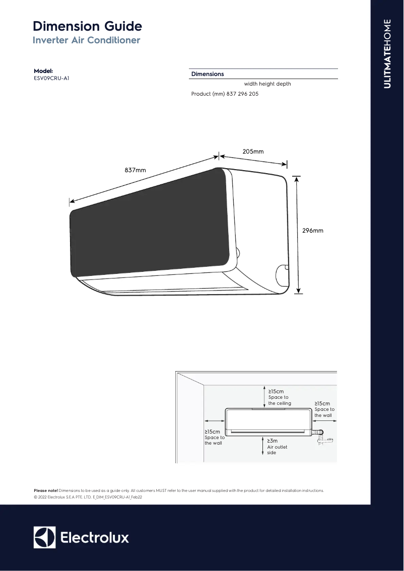 Page 1 de la notice Dessin technique Electrolux ESV09CRU-A1