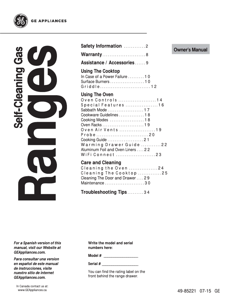 Page n°1 - Manuel utilisateur GE Profile PGB911ZEJSS
