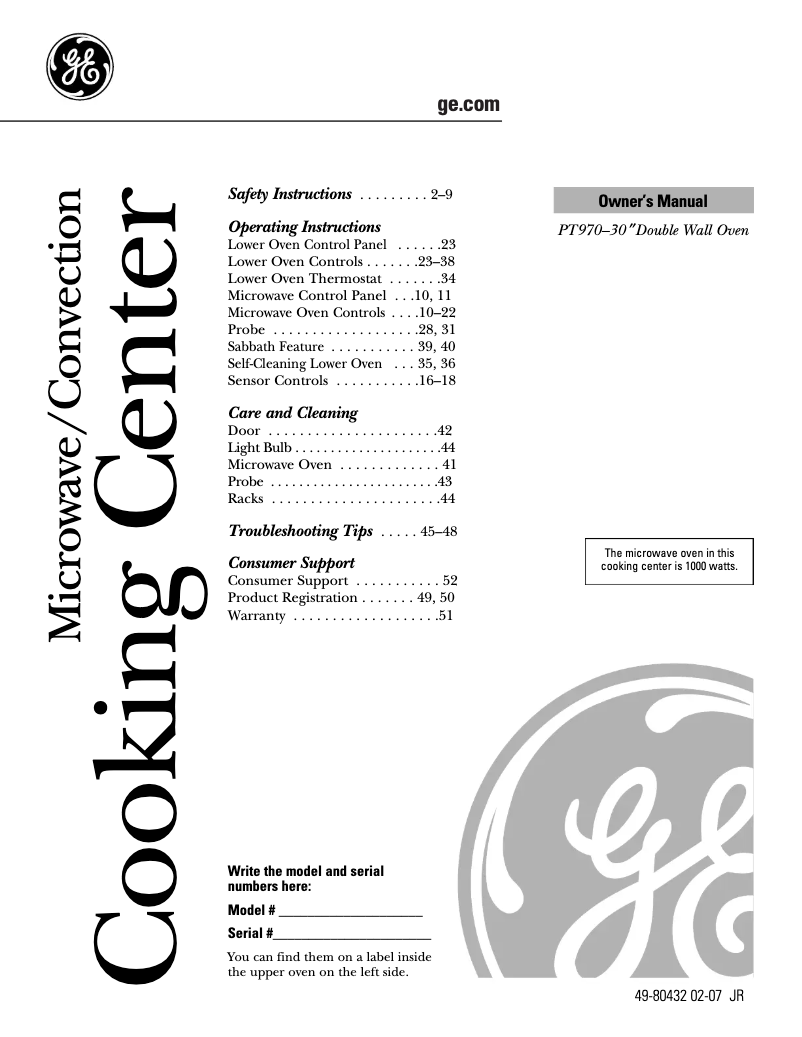 Page 1 of the manual User Manual GE PT970DRBB