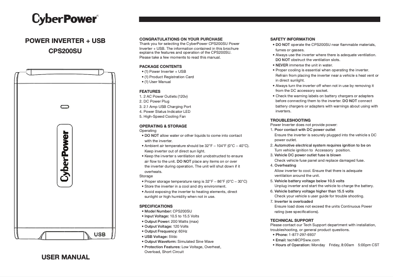 Page n°1 - Manuel utilisateur CyberPower CPS200SU