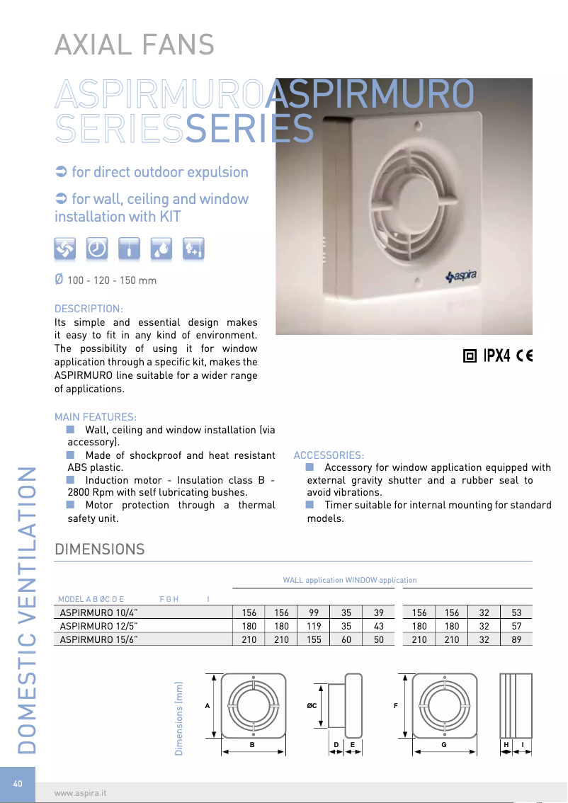 Page 1 de la notice Fiche technique Fantini Cosmi ASPIRMURO