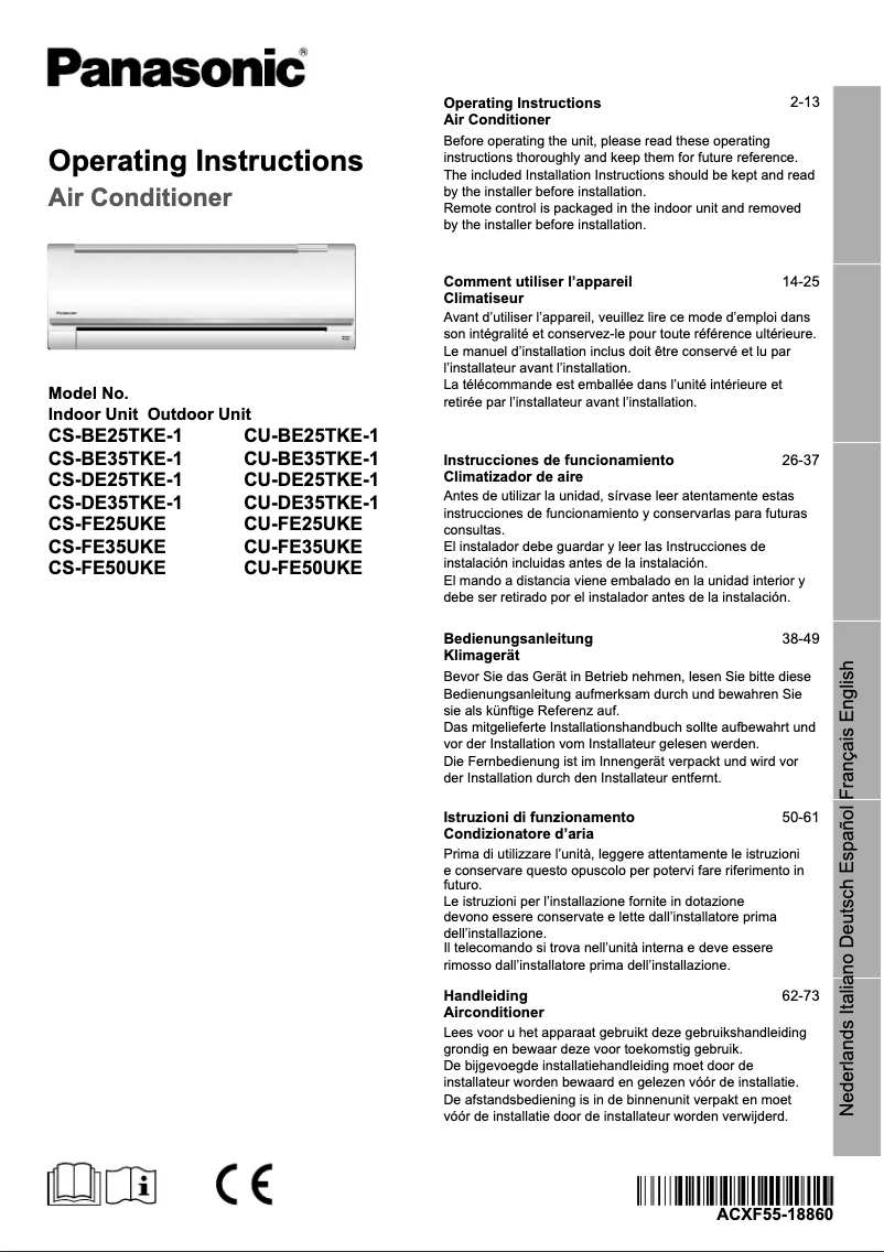Page 1 de la notice Manuel utilisateur Panasonic CU-DE35TKE1