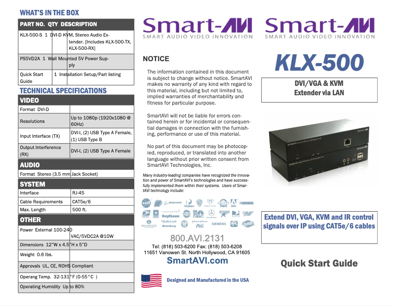 Page n°1 - Manuel utilisateur Smart-AVI KLX-TX500S
