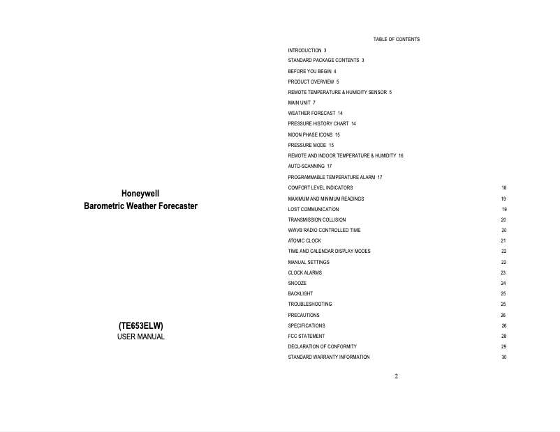 Page n°1 - Manuel utilisateur Honeywell TE653ELW
