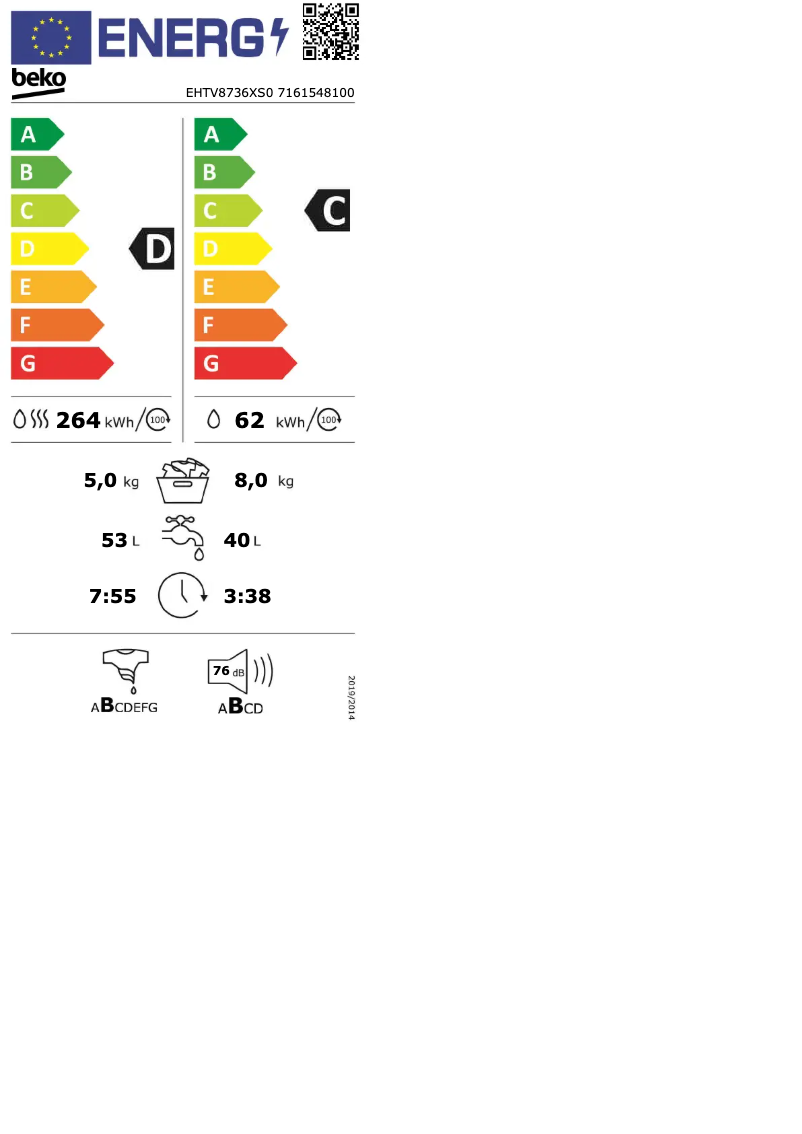Page 1 de la notice Manuel utilisateur Beko EHTV8736XS0