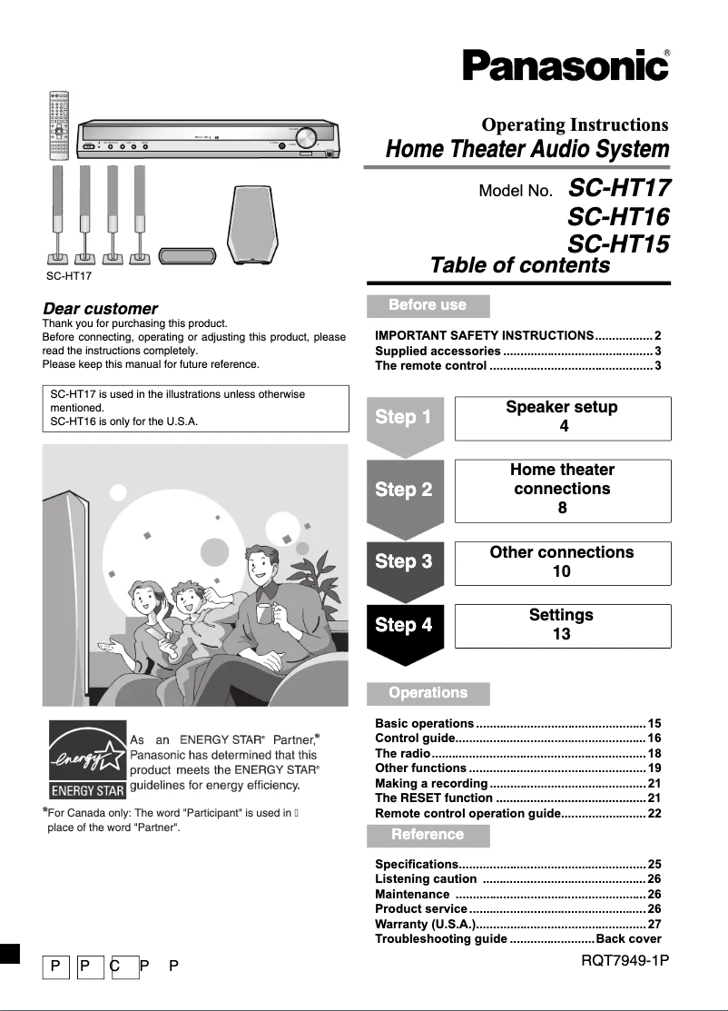 Image de la première page du manuel de l'appareil SC-HT15EP-S