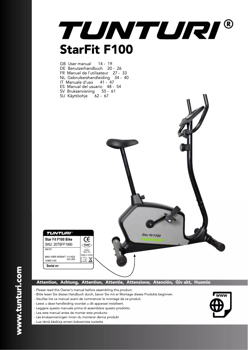 Page n°1 - Manuel utilisateur Tunturi Star Fit F100