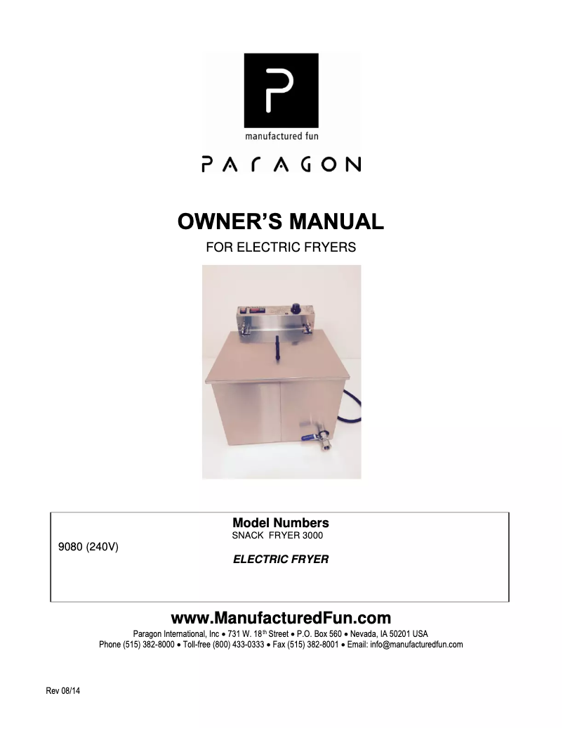 Page n°1 - Manuel utilisateur Paragon ParaFryer 9080