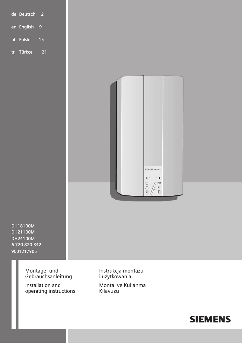 Page n°1 - Manuel utilisateur Siemens DH24100M