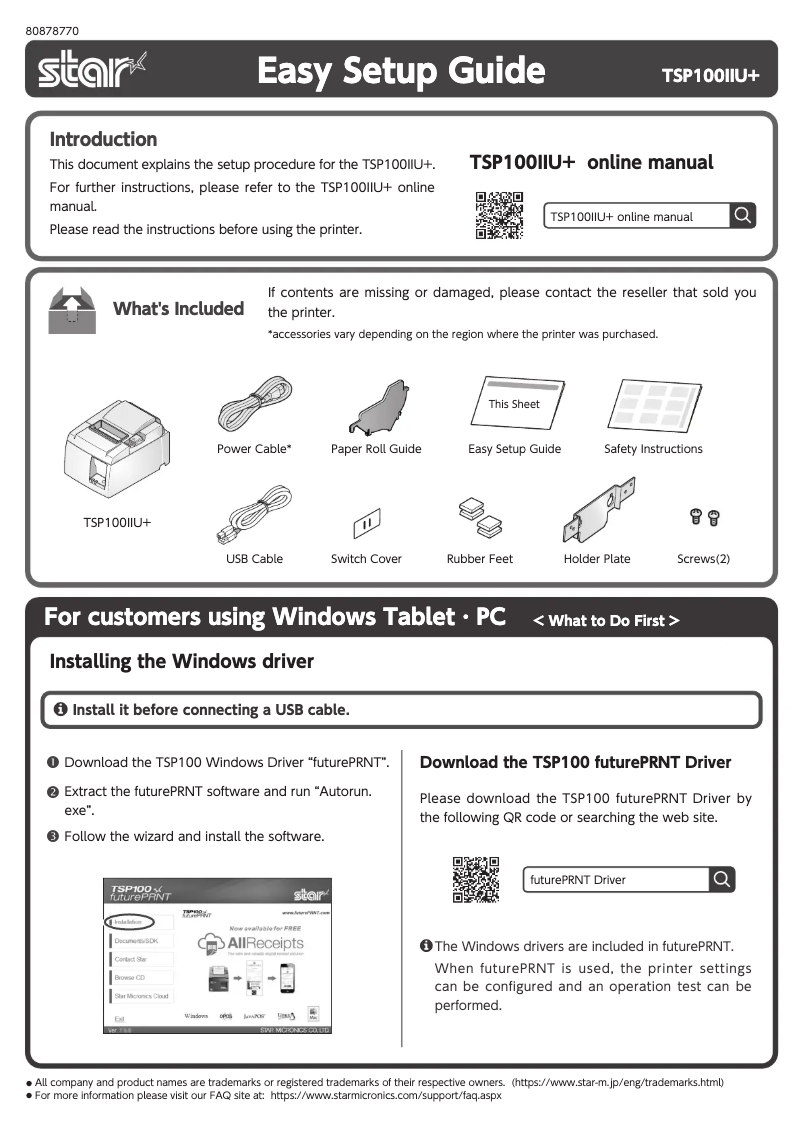 Page 1 de la notice Manuel utilisateur Star Micronics TSP100IIU+