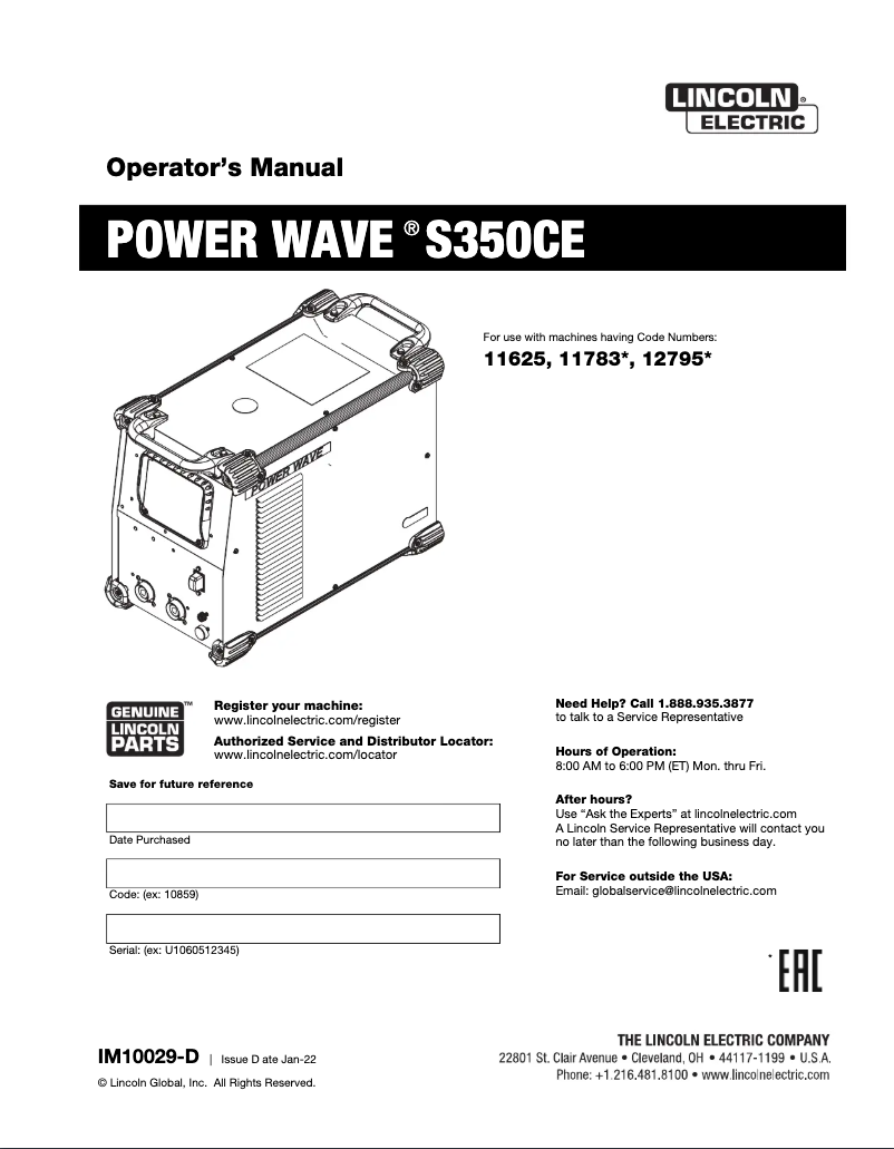 Página 1 del manual Manual de usuario Lincoln Electric Wave S350