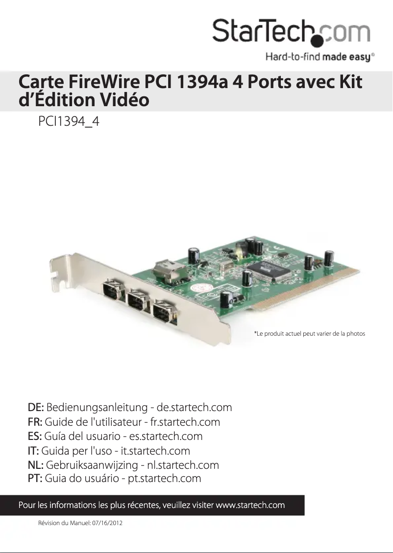 Page n°1 - Manuel utilisateur StarTech.com PCI1394_4