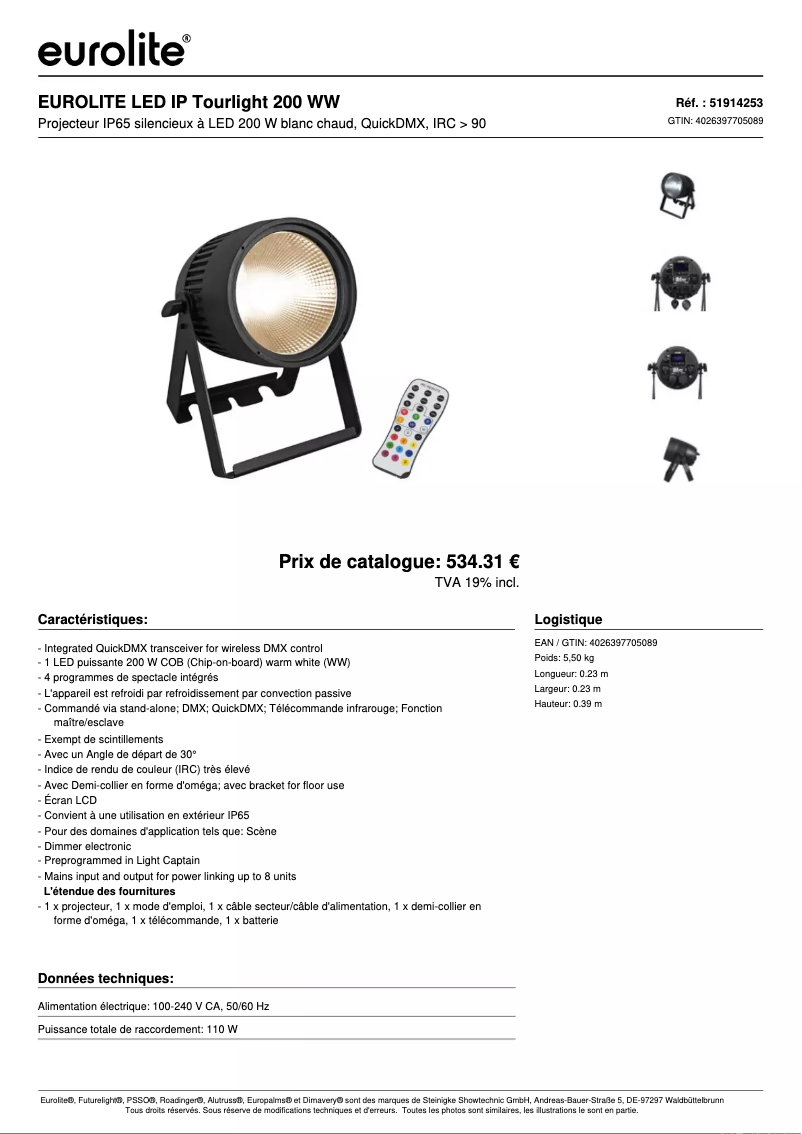 Página 1 del manual Ficha técnica Eurolite LED IP Tourlight 200