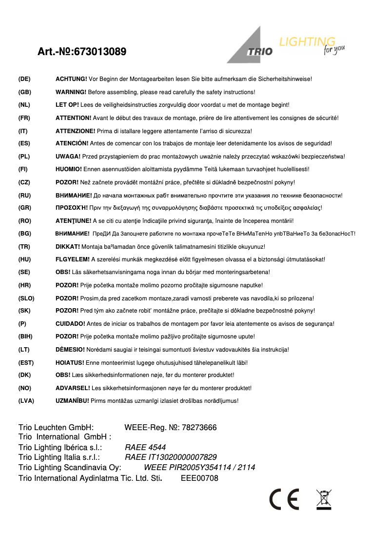 Page n°1 - Manuel utilisateur Trio Lighting Mosaique 673013089