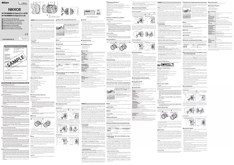 Page 1 de la notice Manuel utilisateur Nikon Nikkor AF-P DX 18-55mm f/3.5-5.6G