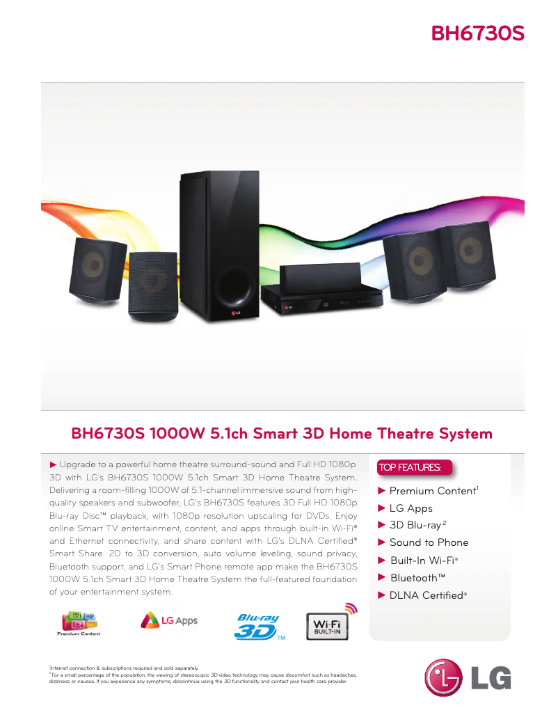 Page 1 de la notice Fiche technique LG BH6730S