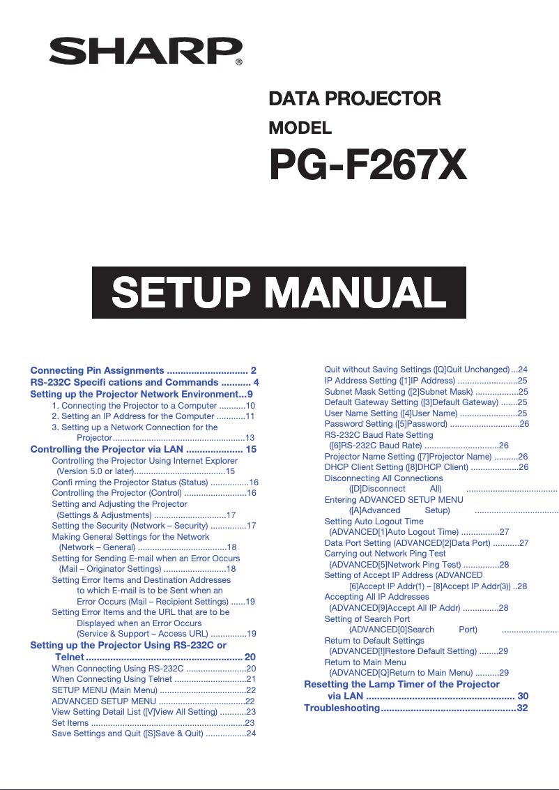 Page 1 de la notice Manuel utilisateur Sharp PGF-267X