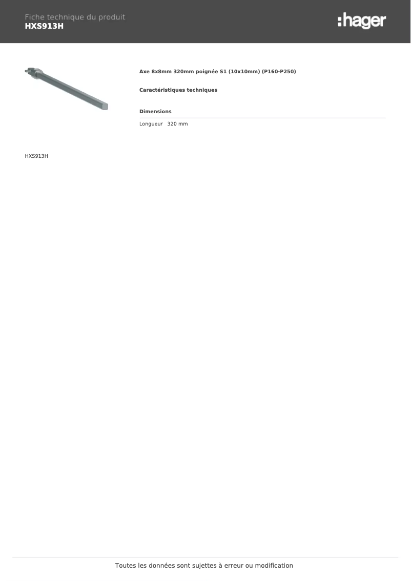 Page 1 de la notice Fiche technique Hager HXS913H