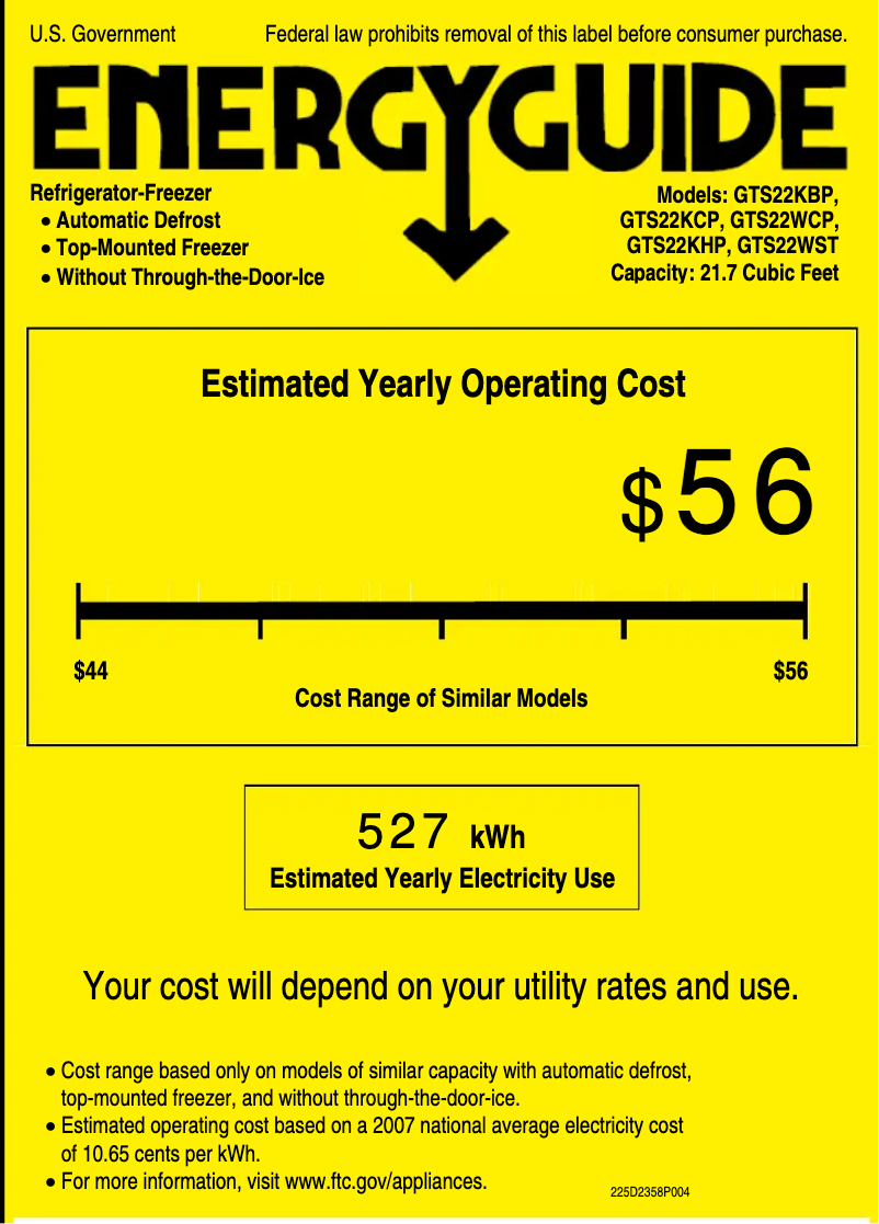 Página 1 del manual Etiqueta energética GE GTS22KHPCC