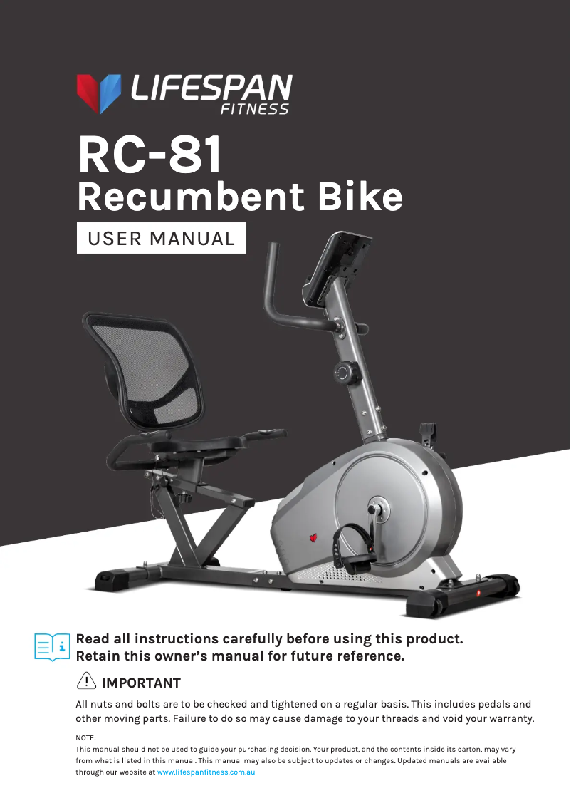 Page 1 de la notice Manuel utilisateur LifeSpan RC-81