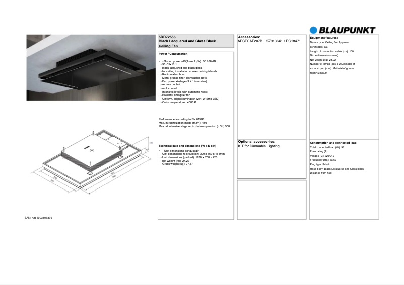 Page 1 de la notice Fiche technique Blaupunkt 5DD72556
