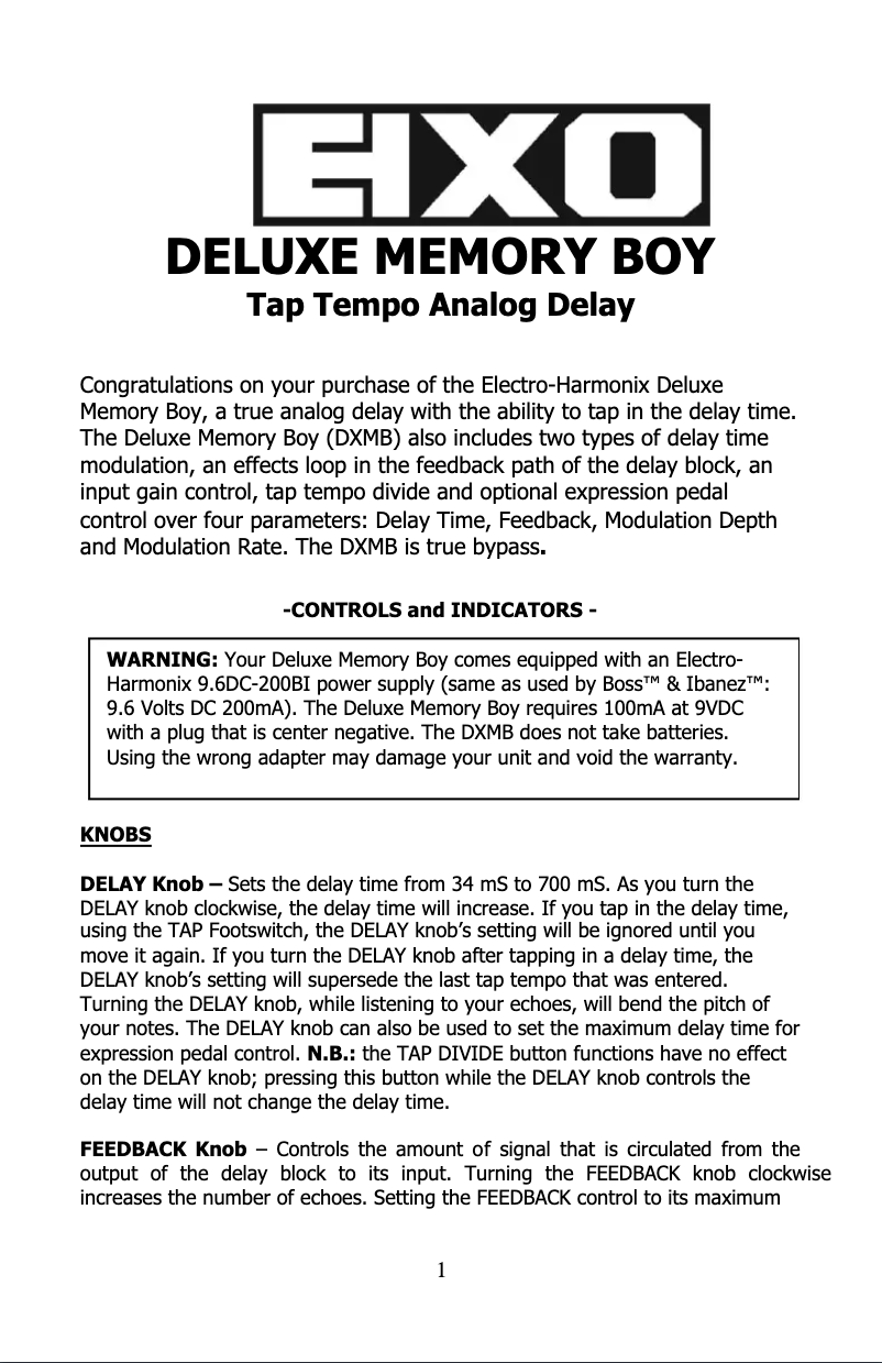 Image de la première page du manuel de l'appareil Deluxe Memory Boy