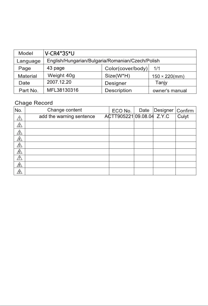 Image de la première page du manuel de l'appareil V-CR403STU